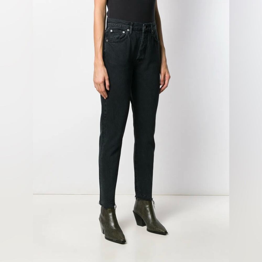 AGOLDE Jamie Jeans Womens 27 Black Organic Cotton Straight Leg Frayed Hem Denim